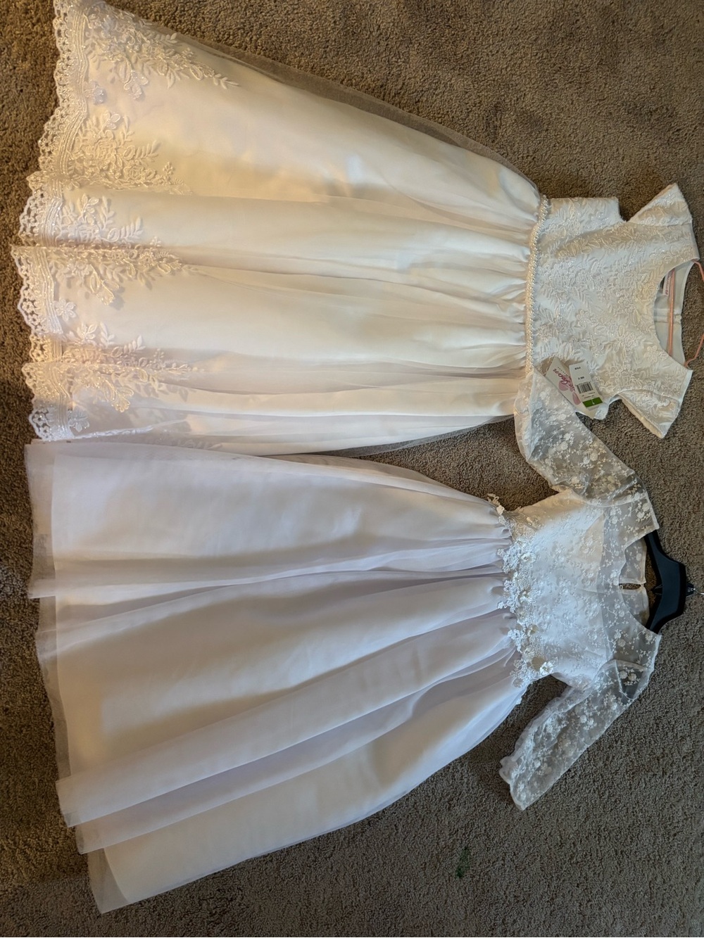 White Lace Tulle Girls' Dress with Floral Appliqué